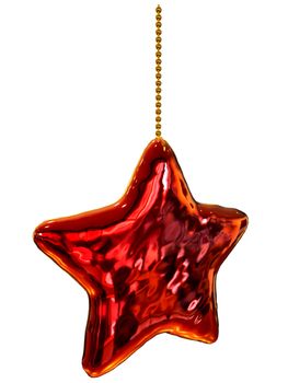 Christmas-tree star toy of the red glass on white background