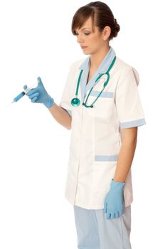 Woman holds in the hand syringe with a new antibiotic