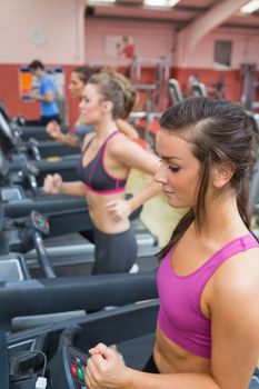 People exercising in the gym on treadmills wearing sportswear