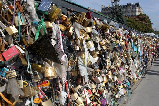 Love locks on a bridge in Paris, France