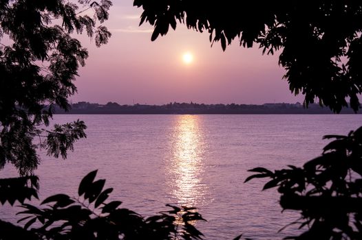 Sunset in the Nakhon Phanom. View from Thakhek, Laos.