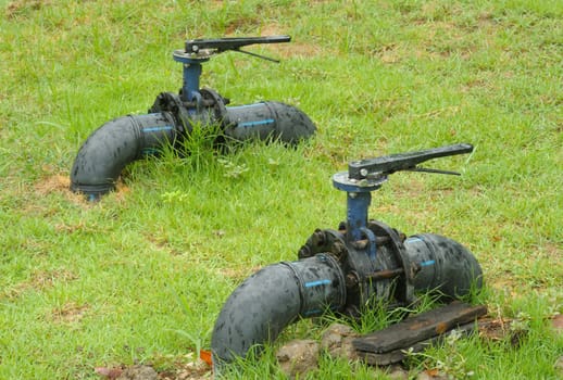 Two pipe and valve water in garden