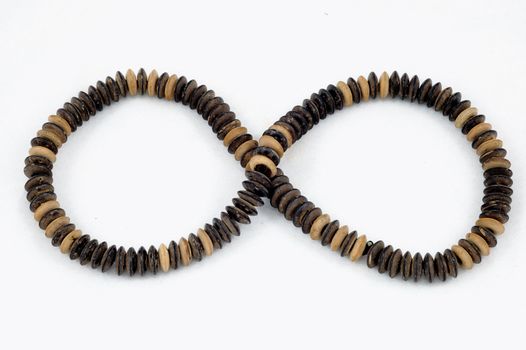 Asian necklacewooden beads isolated on white background.