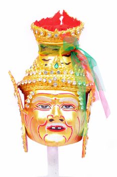 Thai actor's mask grandpa - headed gold isolated on white background.