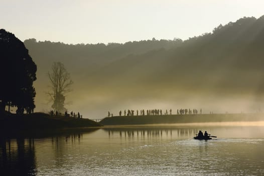 Silhouette at near lagoon in sunrise.Pang Ung,Thailand.