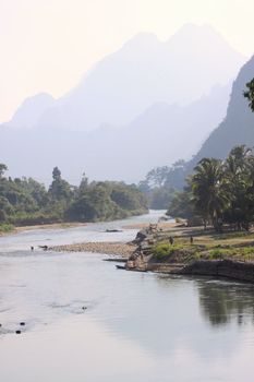 River song landscape in Vang Vieng , Loas.