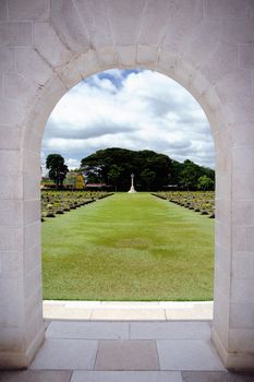 Cemetery is a cemetery of prisoners of coalition deaths. during the construction of the Death Railway in War II , Kanchanaburi Thailand.