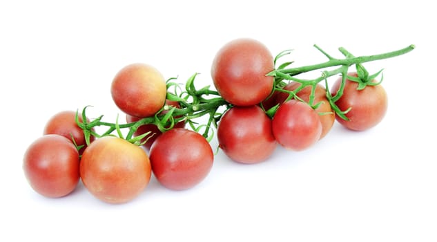 Cluster of ripe tomatoes is on a white background