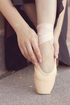 Closeup portrait of a ballerina's feet in Pointe