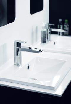 Modern bathroom detail in black and white