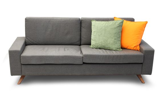 Comfortable couch isolated with color sofa pillows