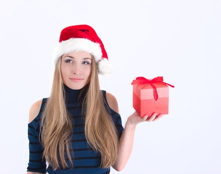 Picture with happy young girl with gift box