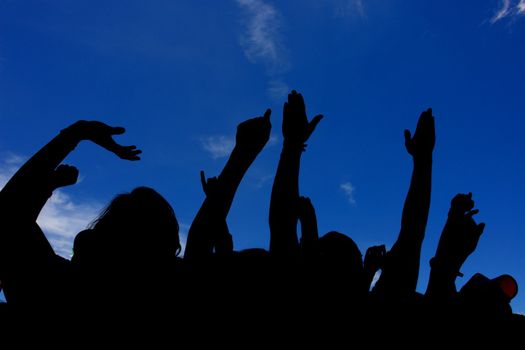 crowd with raised hands crowd with raised hands