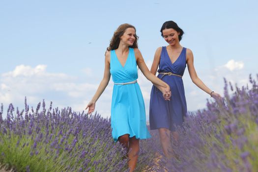 two women on lavender field