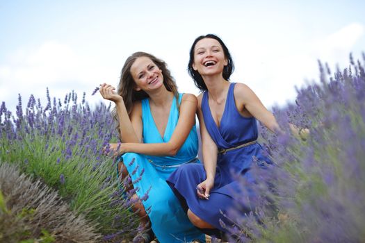 two women on lavender field