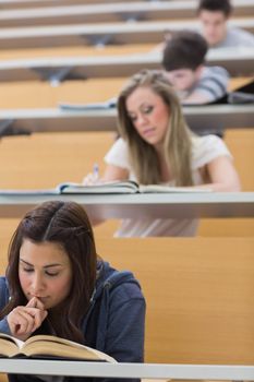 Students sitting at the lecture hall while learning 