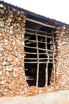 Kenya, Malindi city. Detail of traditional technique for building poor houses