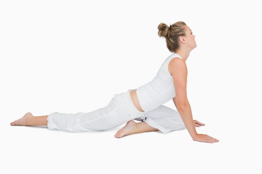 Woman in lying yoga pose 