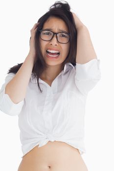 Female beauty with glasses screaming