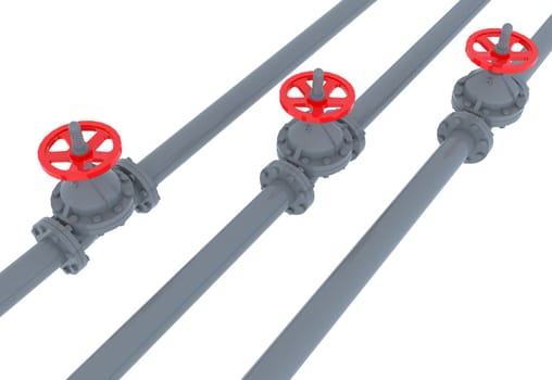 Pipe with red valve to created by three dimensional software