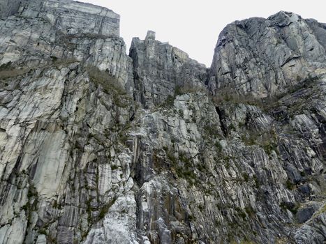 view up to Pulpit Rock in norway, steep mountain
