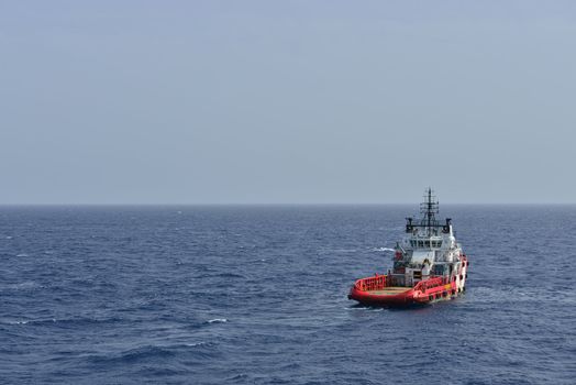 The rescue and supply boat for offshore oil rig operation.