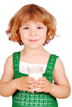 Beauty little girl with glass of milk