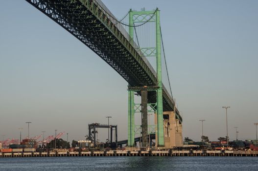 Historic Vincent Thomas Bridge located at the Port of Los Angeles one of the busiest shipping ports in the world