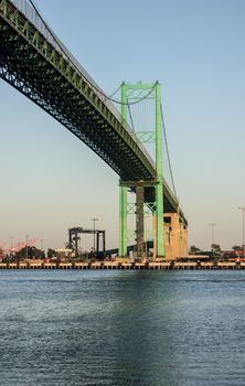 Historic Vincent Thomas Bridge located at the Port of Los Angeles one of the busiest shipping ports in the world