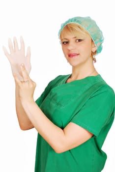 Beauty woman doctor with gloves