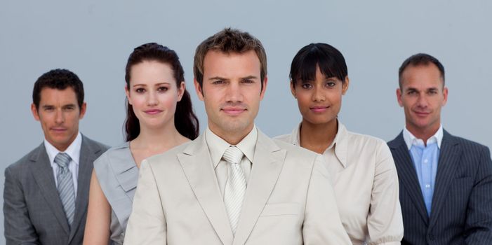 Confident multi-ethnic business team in front of the camera