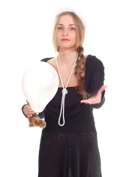 girl celebrates Christmas with a glass of wine studio shooting