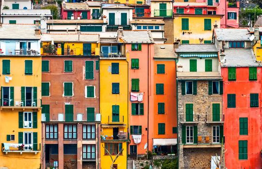 Cinque terre narrow house style in Liguria, Italy