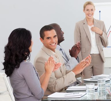 Young Businesswoman standing smilling after a presentation