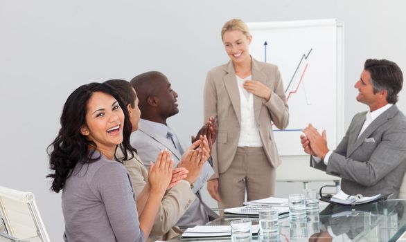 Young Businesswoman standing smilling after a presentation