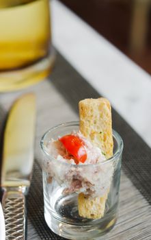 Tuna fish spread , snack in glass