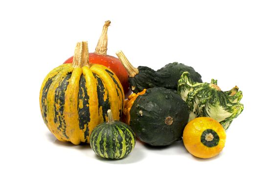 decoration fruit in red yellow and green isolated on white