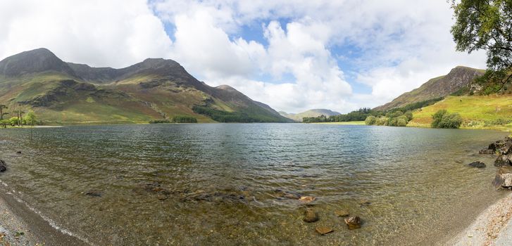 Buttermere lake in Lake District in England looking down length of the water