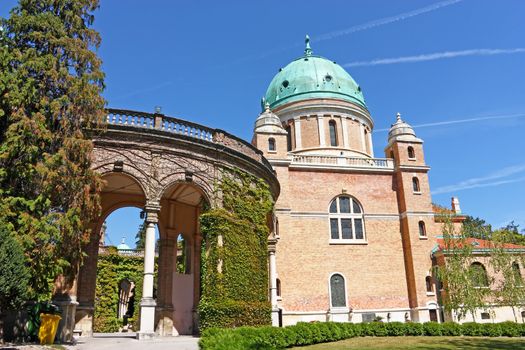 The main entrance to Mirogoj cemetery and Church of Christ the King, Zagreb, Croatia