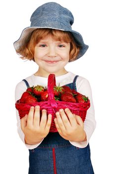 Beauty little girl with strawberries