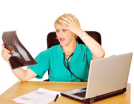 Female doctor looking at catastrophic results