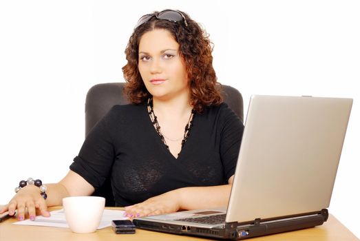 Beauty black hair girl with laptop
