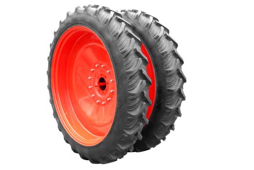 Tractor big wheel isolated on white background