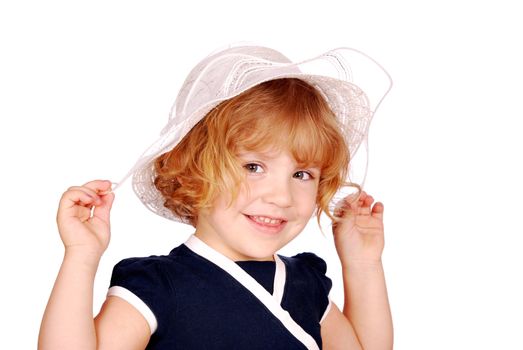 Beauty happy little girl with white hat