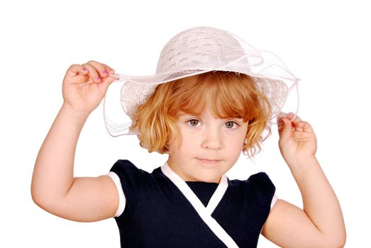 Beauty little girl with white hat portrait