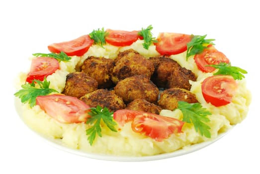 Meatball with tomatoes and potato