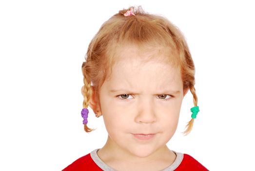 Angry little girl portrait studio shot