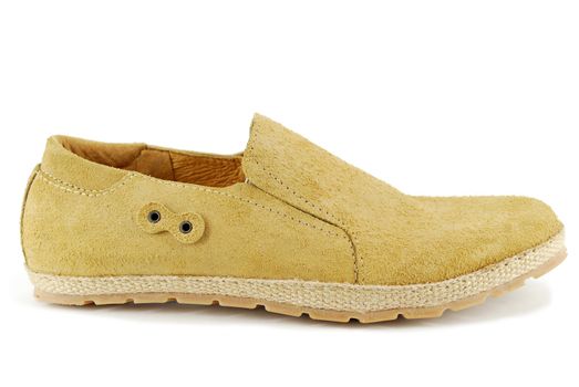 Man brown shoe on white