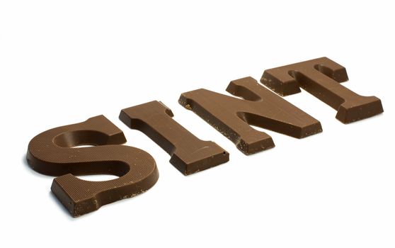 chocolate letters sint isolated on whte