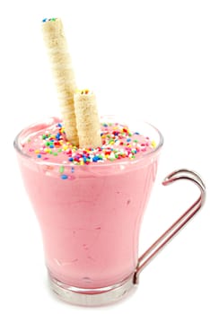 Strawberry frappe with wafer on white